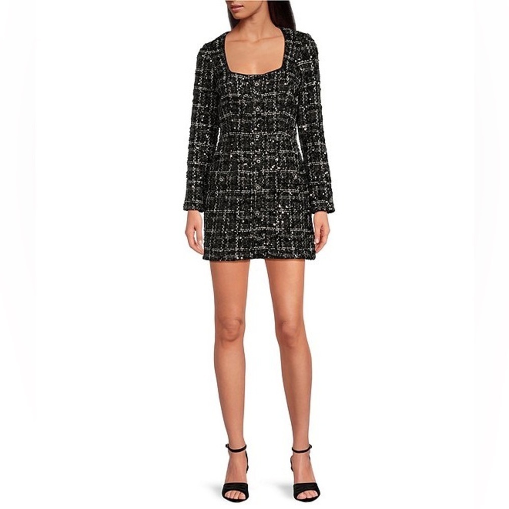 Gianni Bini Black and White Sequin Tweed Dress size 6 NWT